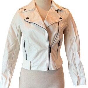 Superdown Faux Leather Moto Jacket White‎ Biker Zip Up XS